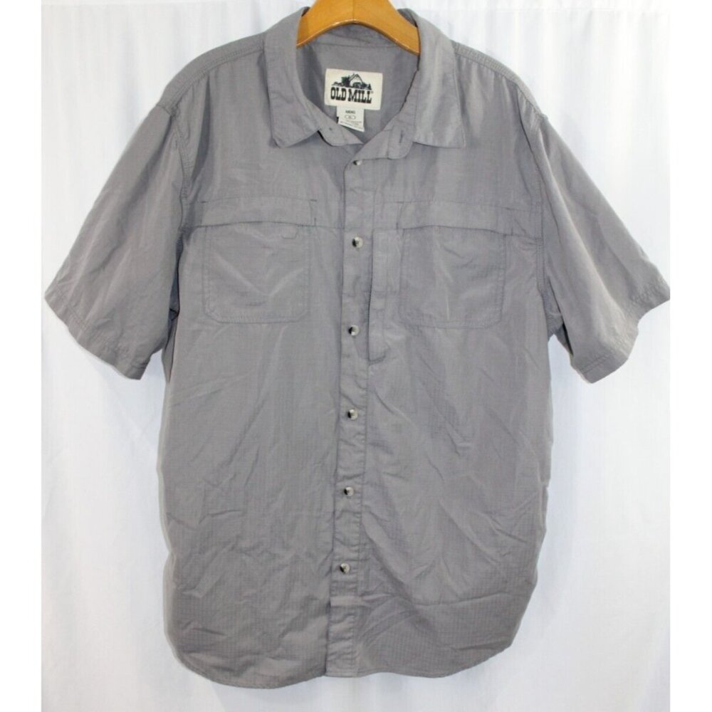 Old Mill Mens Grey Short Sleeve Button Up Shirt Poly/Cotton XL